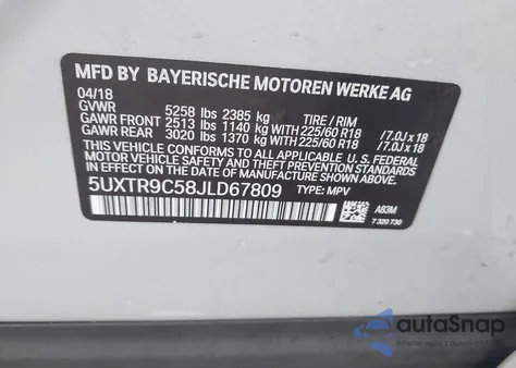 2018 BMW X3 xDrive30I из США, поврежденный, VIN 5UXTR9C58JLD67809